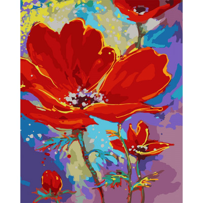 Картина за номерами SANTI Яскраві маки 40 на 50 см квіти маки для дорослих розмальовка за номерах малюнки розпис кухню малювати