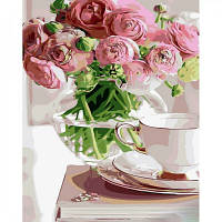Картина по номерам STRATEG Букет розовых пионов 40 на 50 см цветы пионы для взрослых раскраска картинки