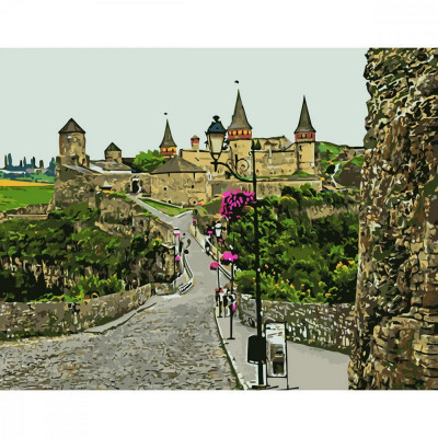 Картина за номерами STRATEG Замок Кам'янець-Подільського 40 на 50 см пейзаж міста для дорослих розмальовка за номерах малюнки