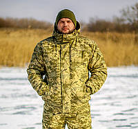 Куртка робоча зимова чоловіча "Містраль" укорочена камуфляж піксель (ріп-стоп)