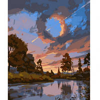 Картина по номерам STRATEG Падающая звезда над рекой 40 на 50 см пейзаж осень для взрослых раскраска картинки
