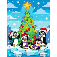 Картина за номерами STRATEG Пінгвіни біля ялинки, 30x40 см, подарункова упаковка (SS6835)