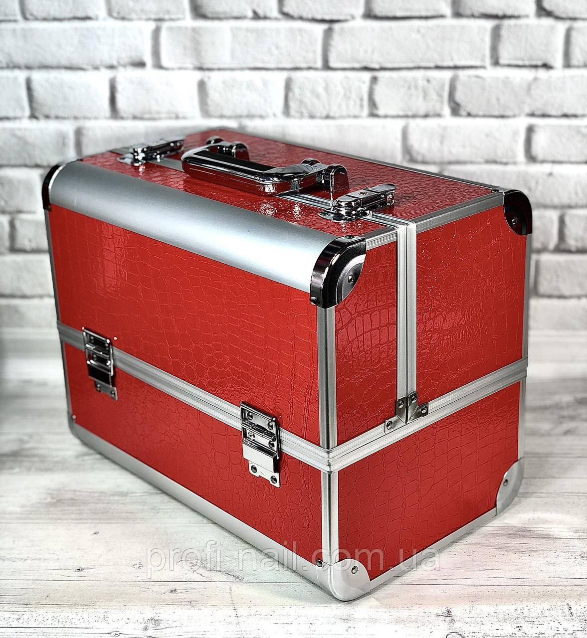 Бьюти кейс "Красный крокодил" металлический чемодан, раздвижной с ключом 105B - фото 1 - id-p2127018560