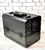 Бьюти кейс "Черный ромб" металлический чемодан, раздвижной с ключом 105B