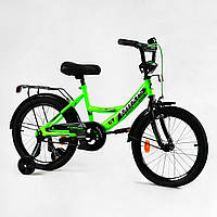 Велосипед детский 18" дюймов на 6-8 лет Салатовый, рост 110-135, дополнительные колеса, Corso Maxis