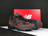 Мужские стильные легкие демисезонные кроссовки New Balance 990, замш сетка коричневые