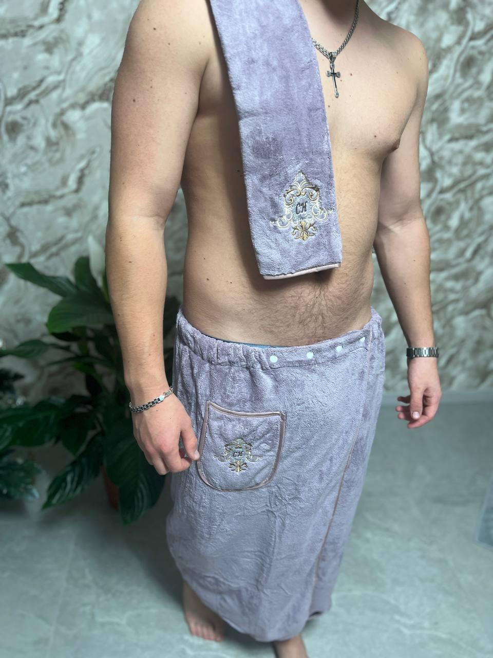 Юбка-полотенце мужское для сауны Подарок в баню для мужчины Набор для душа банное полотенце на кнопках - фото 10 - id-p2127039103