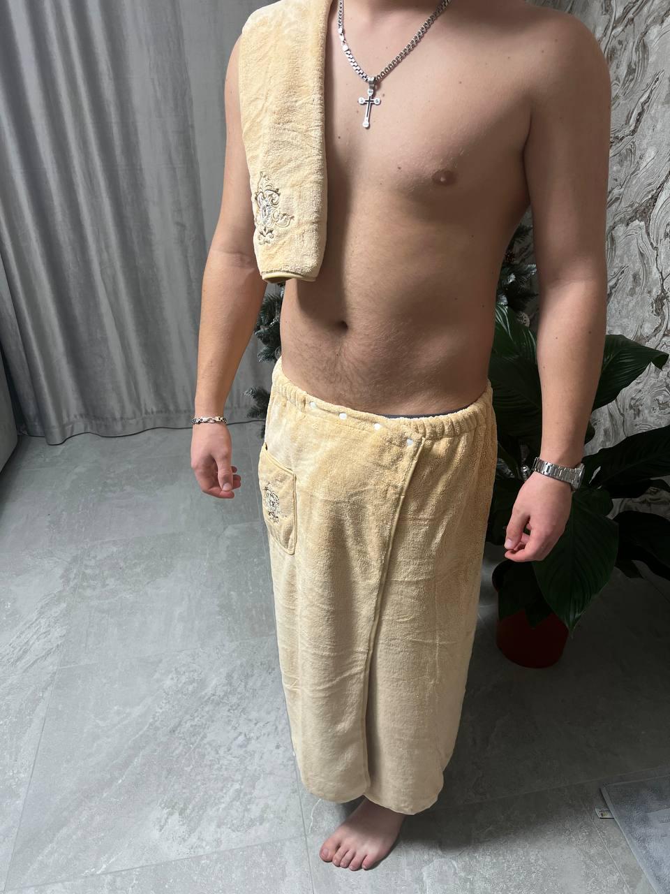 Юбка-полотенце мужское для сауны Подарок в баню для мужчины Набор для душа банное полотенце на кнопках - фото 4 - id-p2127039103