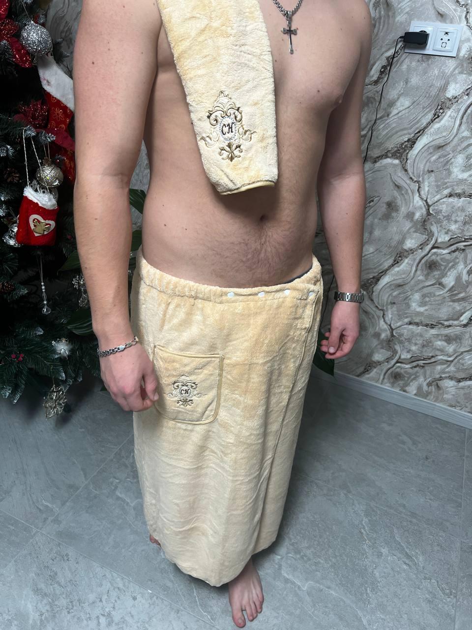 Юбка-полотенце мужское для сауны Подарок в баню для мужчины Набор для душа банное полотенце на кнопках - фото 5 - id-p2127039103