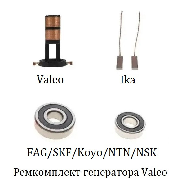 Ремкомплект генератора Valeo (рмк001) контактні кільця (колектор) + щітки + підшипники