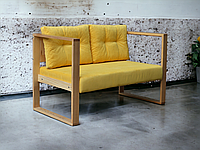 Розбірний диван для салону, кафе, бару, кальянної в стилі ЛОФТ (дерево з жовтим велюром)