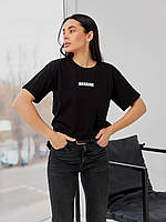 Патріотична жіноча футболка Україна, оверсайз, кольори хакі 42-44, 44-46, 46-48 Чорний