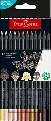 Олівці кольорові Faber-Castell Black Edition Skins tones, тригранні чорне дерево, 12 кольорів, 116414