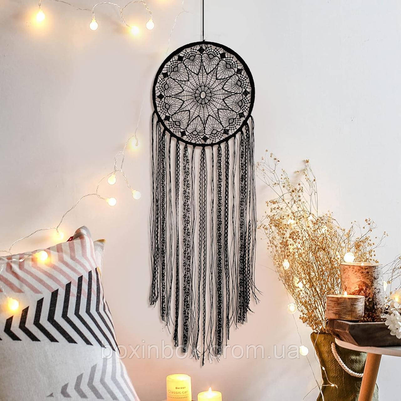 Nice Dream Black Dream Catcher, kruzhevnoy lovets snov ruchnoy raboty kryuchkom dlya nastennogo dekora, ukrasheniy, remesel. Ob e