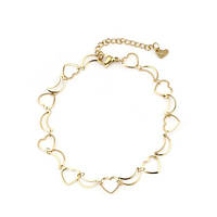 Браслет на ногу Finding Ланцюжок плетіння пласке серця півмісяці Золотистий Нержавіюча сталь 22.5 см