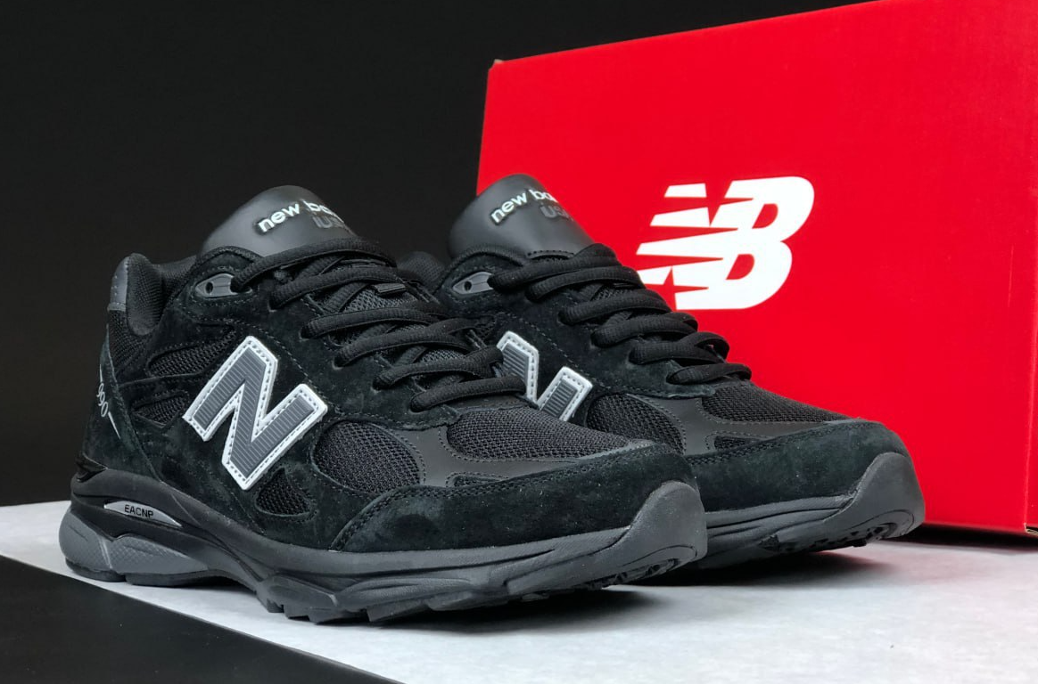Чоловічі кросівки New Balance 990 Black White Нью Баланс чорно-білі замш сітка, фото 1
