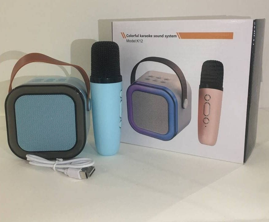 K12 Караоке + Bluetooth Колонка + 1 Бездротовий Мікрофон блакитні, фото 1