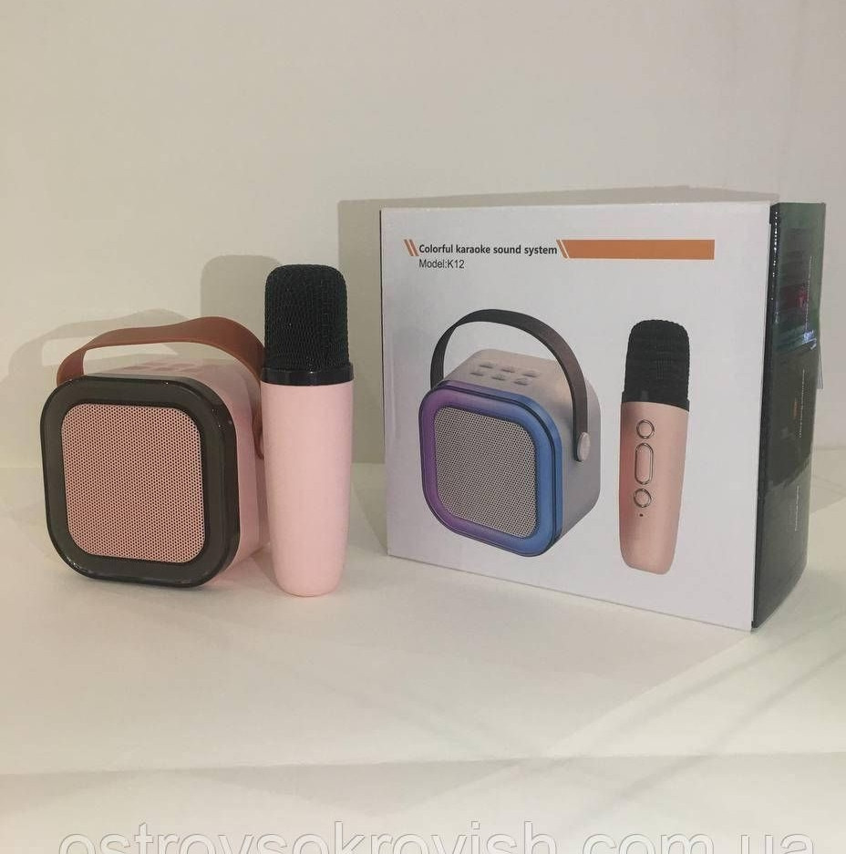 K12 Караоке + Bluetooth Колонка + 1 Бездротовий Мікрофон рожеві, фото 1