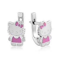 Детские серебряные серьги с эмалью Hello Kitty Artsriblo артА131с