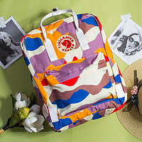 Молодіжний міський рюкзак Fjallraven Kanken Art з яскравим принтом 16л, різні кольори Білий-жовтогарячий