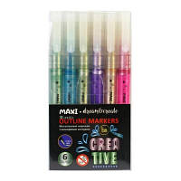 Набор маркеров спиртовых MAXI, металлизированных с цветным контуром, 6 цветов (MX15246)