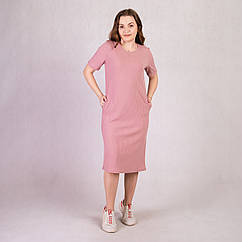Сукня жіноча трикотажна, рубчик, рожева 2129
