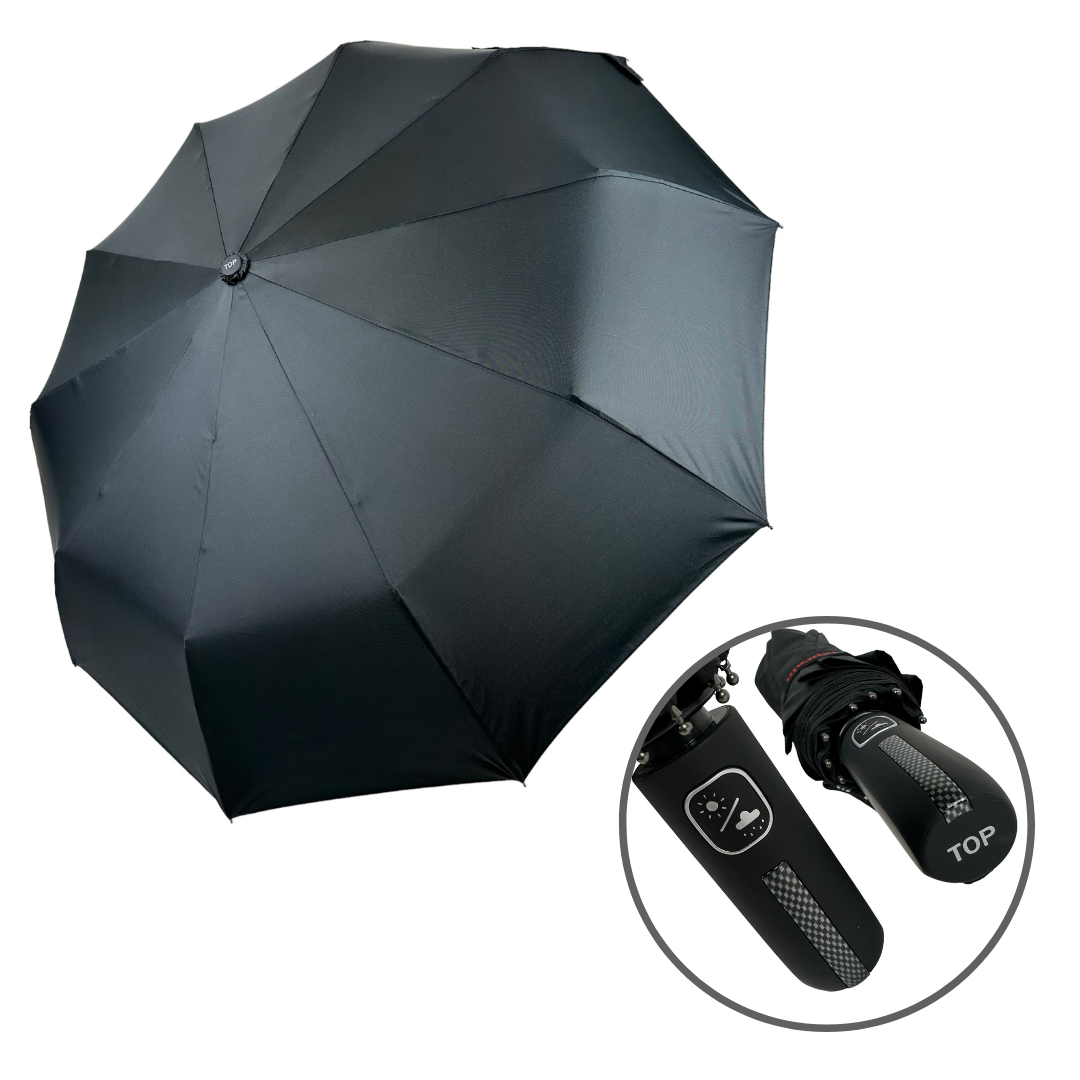 Стильна чоловіча складана парасоля-автомат на 10 подвійних шпиць із прямою ручкою від Toprain, чорний, 0909-1, фото 1