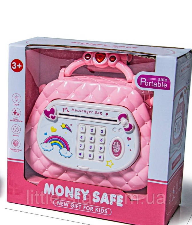 Дитячий сейф косметичка кейс електронний, для монет, купюр, рожевий