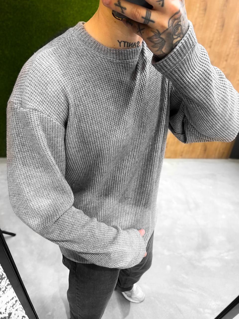 Вязанный свитер мужской серый мужской свитшот на каждый день,осенние мужские свитера однотонные - фото 1 - id-p2127072024
