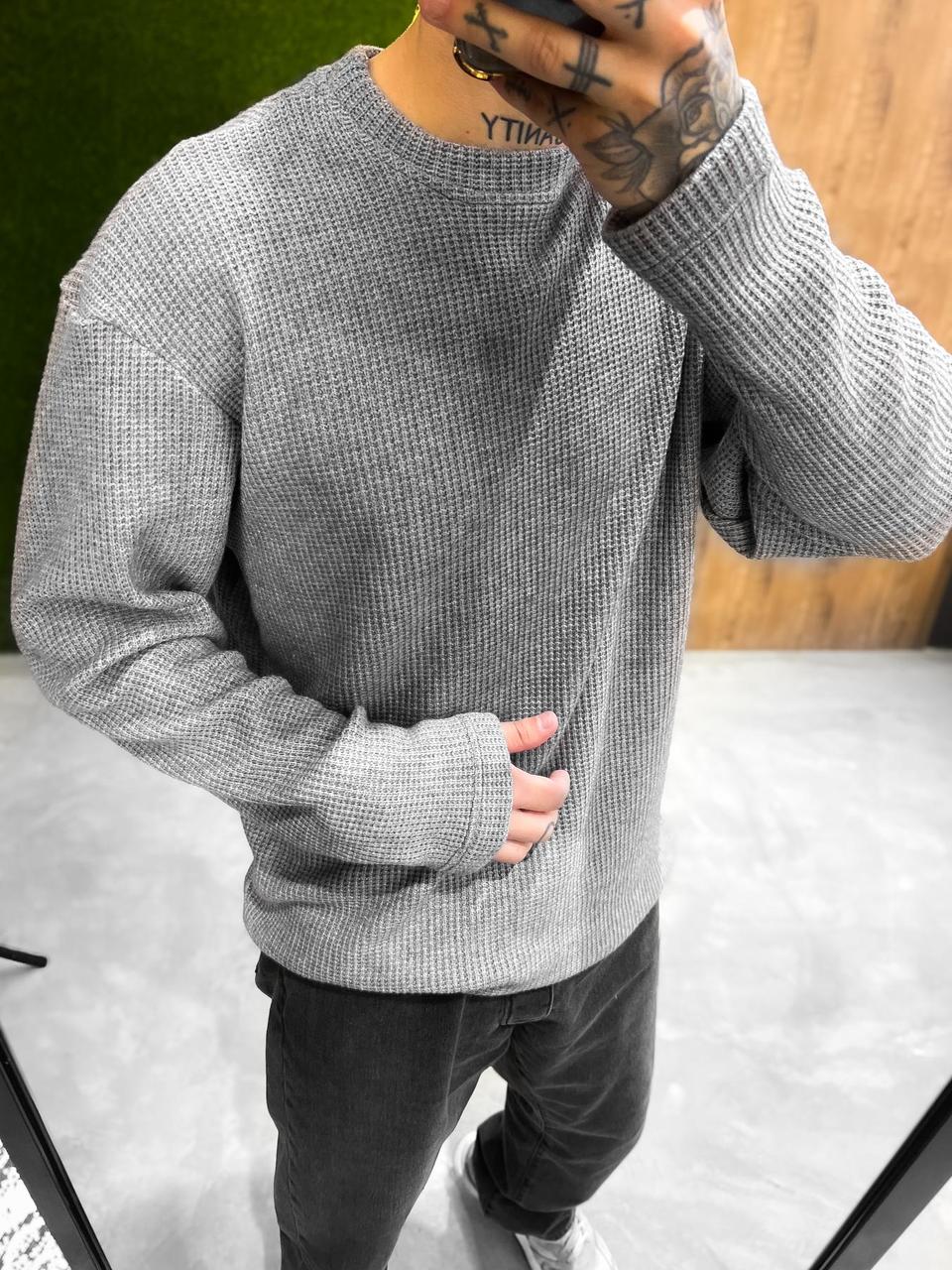 Вязанный свитер мужской серый мужской свитшот на каждый день,осенние мужские свитера однотонные - фото 4 - id-p2127072024