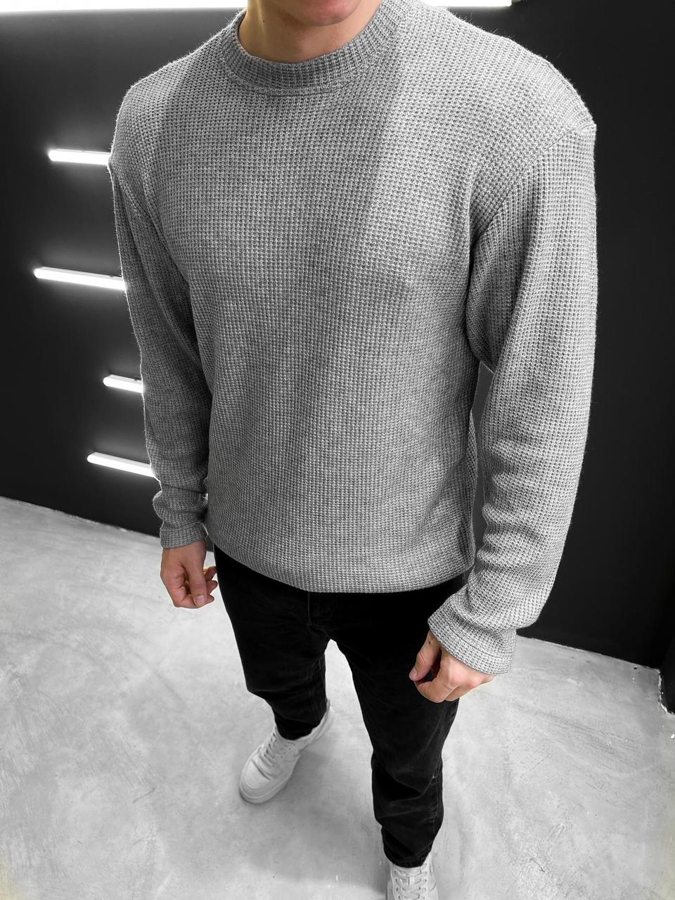 Вязанный свитер мужской серый мужской свитшот на каждый день,осенние мужские свитера однотонные - фото 5 - id-p2127072024