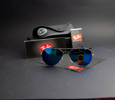 Сонцезахисні дзеркальні окуляри RAY BAN авіатор блакитні UV400 (арт.3026), фото 6