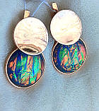 Срібні сережки круги з позолотою опали, фото 2