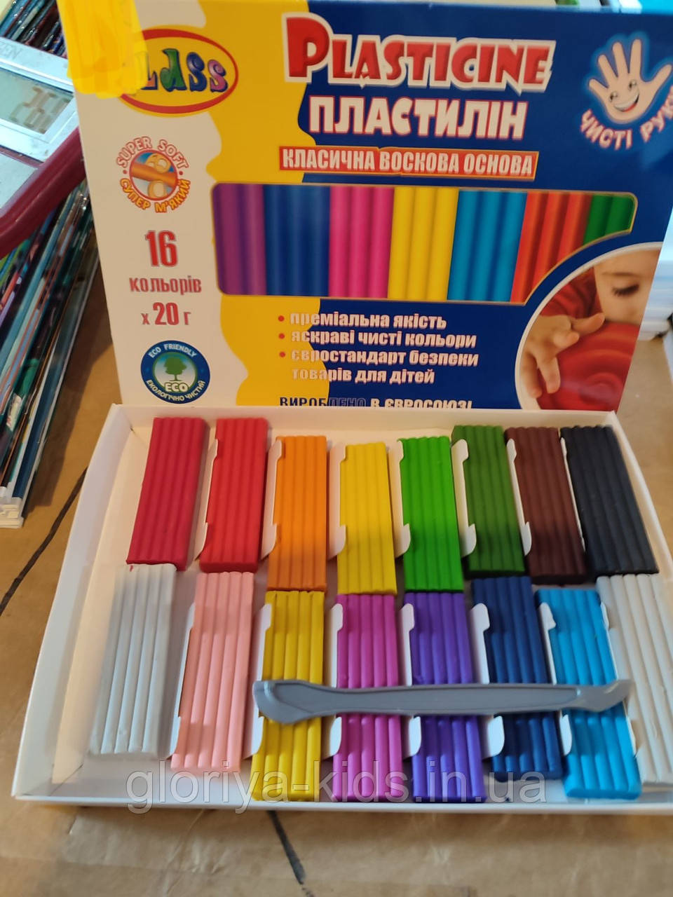 Пластилін Eco Чисті руки Maxi 16 кольорів зі стеком