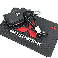 Автонабор №33 для Mitsubishi / Коврик панели / Брелок плетеный и чехол для автоключей с логотипом