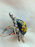 Черепаха срібний перстень бурштин пресований, фото 3