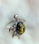 Черепаха срібний перстень бурштин пресований, фото 4