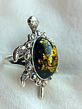 Черепаха срібний перстень бурштин пресований, фото 2