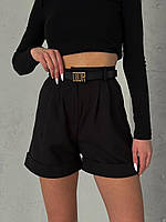 Жіночі шорти демісезонні з костюмної тканини високої посадки черный, 42/44