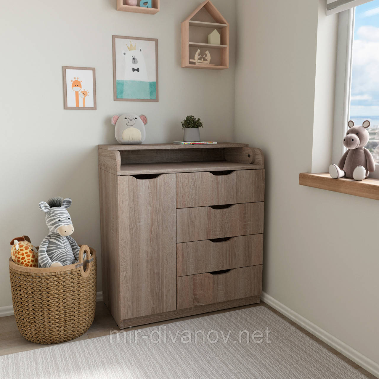Комод пеленальний 4+1 Софт Дуб Сонома Трюфель, фото 1