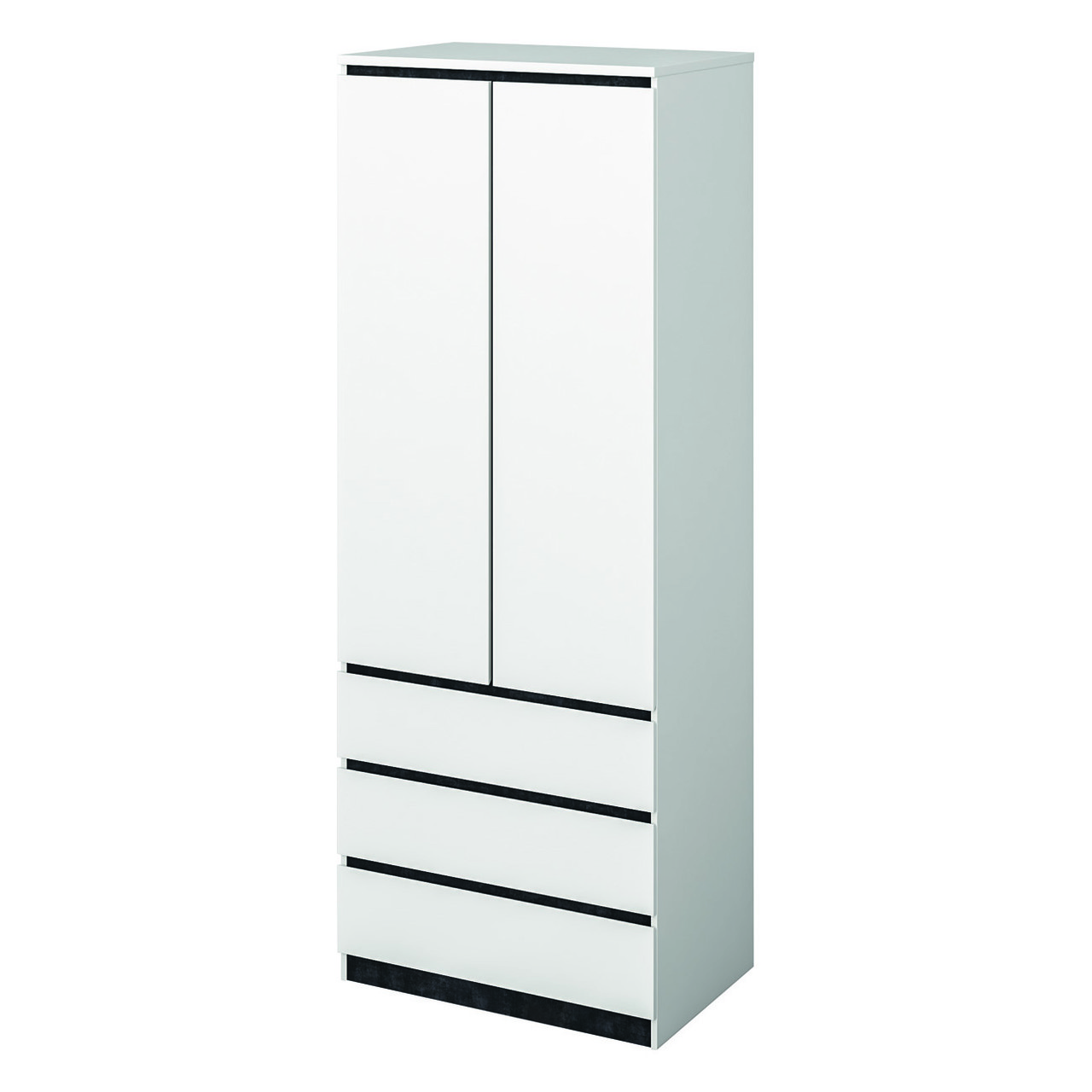 Маленька розпашна дводверна біла шафа без ручок з полицями та штангою в кімнату 80 см Мія Світ Меблів