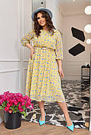 Женское легкое шифоновое платье с цветочным принтом на трикотажной подкладке размеры 46-68