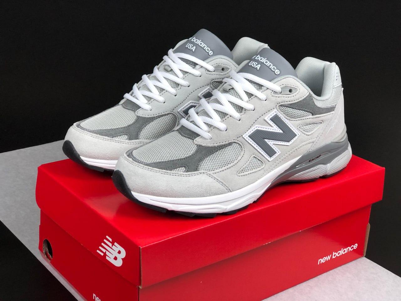 Мужские кроссовки New Balance 990 Grey Нью Беланс светло серые замша ...