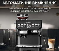 Качественная кофемашина с капучинатором и кофемолкой, Рожковая кофеварка с подогревом кофейника 2л