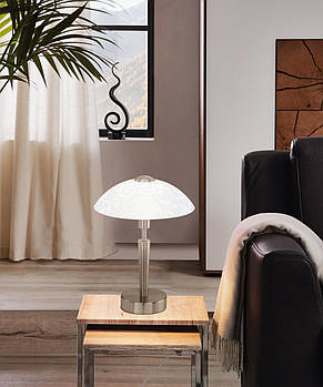 Настільна лампа металева із сенсорним диммером на 1 лампу сатиновий нікель Е14 32х26.5 см, фото 2