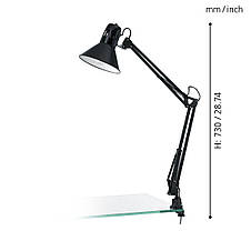 Офісна настільна лампа металева Е27 на підставці та струбцині чорна 73 см, фото 3