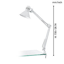 Офісна настільна лампа металева Е27 на підставці та струбціні біла 73 см, фото 3