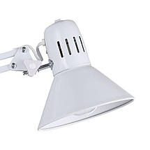 Офісна настільна лампа металева Е27 на підставці та струбціні біла 73 см, фото 4