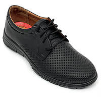 Чорні чоловічі туфлі шкіряні на шнурівці з перфорацією літо Міда 130882(3) розмір 40