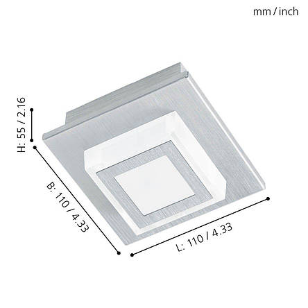 Настінно-стельовий світильник металевий із LED module 3000K сатиновий 11х11х5.5 см, фото 3